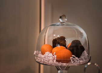 Truffles and egg in a glass urn