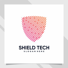 Shield logo design technology for business company or personal with line art style