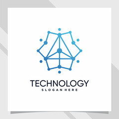 Creative technology logo design with triangle concept and line art style and dot