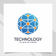 Creative technology logo design with cube concept and line art style and dot