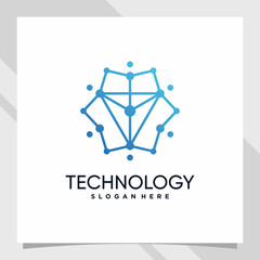 Obraz na płótnie Canvas Creative technology logo design with triangle concept and line art style and dot