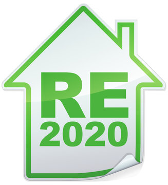 &Eacute;tiquette b&acirc;timent de conformit&eacute; &agrave; la r&eacute;glementation environnementale fran&ccedil;aise RE 2020 des b&acirc;timents