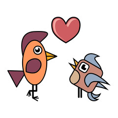 Birds in love. Illustration of a bird in love on a white background