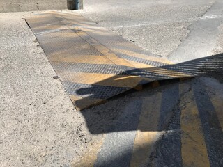 chequered steel plate road hump fabricated for a cable crossing
