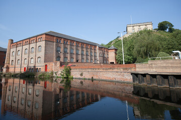 Views of buildings alongside Nottingham Canal including the Castle in the UK