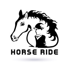 Horse Riding logo. Equestrian sport . Horse show jumping emblem, logo, icon. Black and white vector.