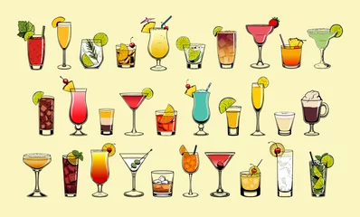 Foto op Plexiglas Set cocktail color drink bar illustration vector © aratehortua