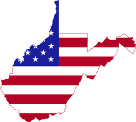 Simple flat US flag administrative map of the Federal State of West Virginia, USA