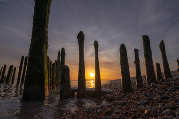 Sunset at Rye Harbour Nature Reserve, Pebble Beach, Sea