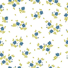 Poster de jardin Petites fleurs Beau motif vintage. fleurs bleues et feuilles de moutarde . Fond blanc. Arrière-plan transparent floral. Un modèle élégant pour les imprimés à la mode.