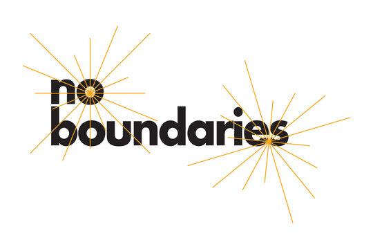 Modern, simple, bold typographic design of a saying "No Boundaries" in yellow and black colors. Cool, urban, trendy graphic vector art
