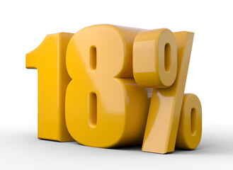 18% 3d illustration. Orange eighteen percent special offer on white background