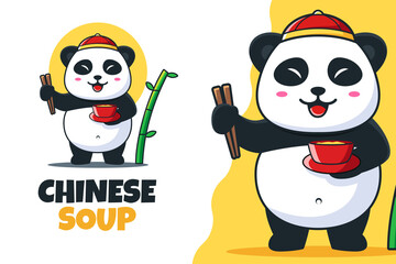 Cute Chinese Panda Mascot Logo Template Vector Illustration