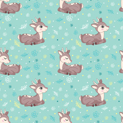 Fototapeta premium Seamless pattern with wild deers. Perfect for cards, invitations, party, banners, kindergarten, baby shower, preschool.