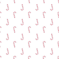 Christmas vector seamless blue pattern with candy canes and snowflakes. Background for wrapping paper, fabric print, greeting cards design