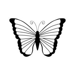 Big cute butterfly . Freehand linear black ink hand drawn logo
