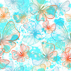 Butterflies seamless pattern from lines. Vector illustration