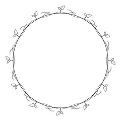 Abstract Black Simple Line Round Circle With Leaf Leaves Frame Flowers Doodle Outline Element Vector Design Style Sketch Isolated Illustration For Wedding And Banner