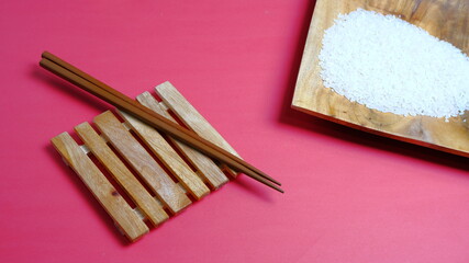 Rice in a wooden bowl. Food and beverage concept. rice is a symbol of prosperity. Kitchen concept, 