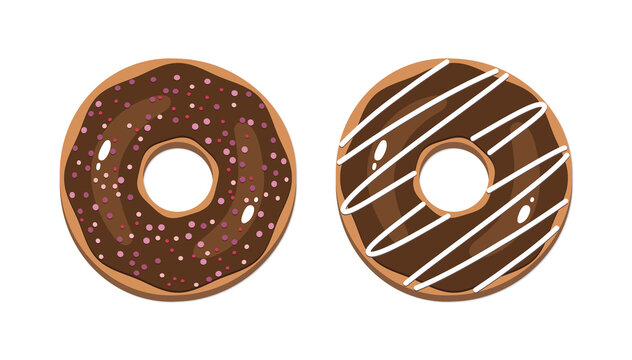 Chocolate donuts Glazed donut Cute cartoon donut with pink sprinkles Isolated doughnut Brown bagel