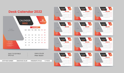 2022 Modern desk calendar design, 2022 desk calendar design, 2021 calendar