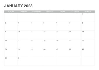 calendar january 2023, start monday