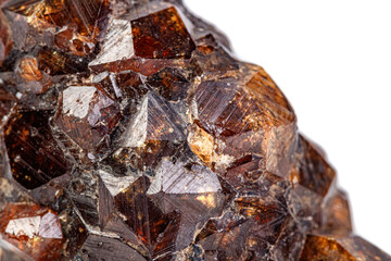 macro mineral garnet stone on a white background