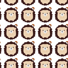 hedgehog cute character pattern. Hand drawn vector illustration.