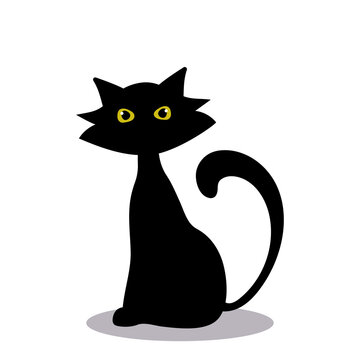 Figure of a black cat with yellow eyes on a white background. Vector isolated flat illustration.