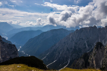 Mountain trail Tre Cime di Lavaredo in Dolomites in Italy