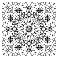 Mehndi flower for henna, mehndi, tattoo, decoration. Decorative ornament in ethnic oriental style, doodle ornament, outline hand draw. Coloring book page.