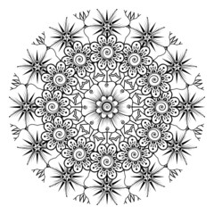 Mehndi flower for henna, mehndi, tattoo, decoration. Decorative ornament in ethnic oriental style, doodle ornament, outline hand draw. Coloring book page.