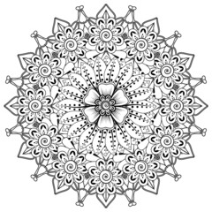 Mehndi flower for henna, mehndi, tattoo, decoration. Decorative ornament in ethnic oriental style, doodle ornament, outline hand draw. Coloring book page.