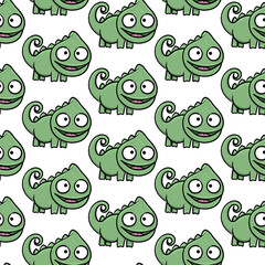 chameleon cute character pattern. Hand drawn vector illustration.