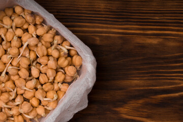 Sprouted chickpeas top view . copy space