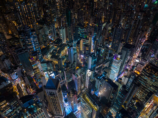 Top view of Hong Kong city at night © leungchopan