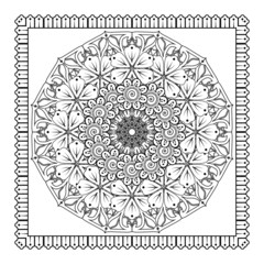 Mehndi flower for henna, mehndi, tattoo, decoration. Decorative ornament in ethnic oriental style, doodle ornament, outline hand draw. Coloring book page.