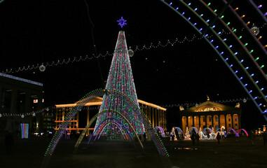 Decoration of a city festive christmas tree.