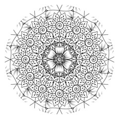 Mehndi flower for henna, mehndi, tattoo, decoration. Decorative ornament in ethnic oriental style, doodle ornament, outline hand draw. Coloring book page.