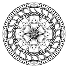 Mehndi flower for henna, mehndi, tattoo, decoration. Decorative ornament in ethnic oriental style, doodle ornament, outline hand draw. Coloring book page.