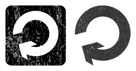 Vector rotate hole icon. Grunge rotate stamp, done with icon and rounded square. Rounded square stamp seal have rotate subtracted shape inside. Vector rotate grunge images.