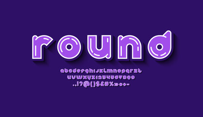 Violet modern alphabet, rounded font, trendy letters from A to Z and numbers from 0 to 9, vector illustration 10EPS