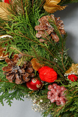 Christmas composition. Wreath of Christmas tree branches