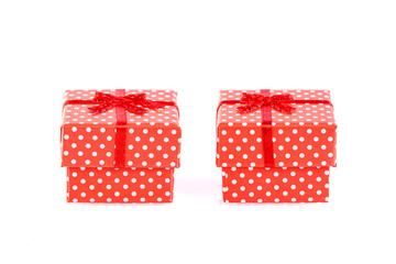 beautiful new year red gift boxes on white background