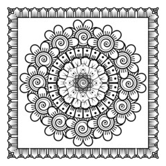 Mehndi flower for henna, mehndi, tattoo, decoration. Decorative ornament in ethnic oriental style, doodle ornament, outline hand draw. Coloring book page.