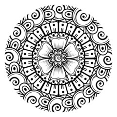 Mehndi flower for henna, mehndi, tattoo, decoration. Decorative ornament in ethnic oriental style, doodle ornament, outline hand draw. Coloring book page.