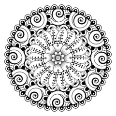 Mehndi flower for henna, mehndi, tattoo, decoration. Decorative ornament in ethnic oriental style, doodle ornament, outline hand draw. Coloring book page.