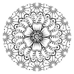 Mehndi flower for henna, mehndi, tattoo, decoration. Decorative ornament in ethnic oriental style, doodle ornament, outline hand draw. Coloring book page.