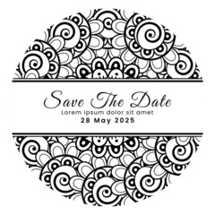 Save the date with mehndi flower. decoration in ethnic oriental, doodle ornament.