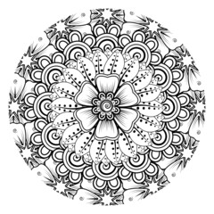 Mehndi flower for henna, mehndi, tattoo, decoration. Decorative ornament in ethnic oriental style, doodle ornament, outline hand draw. Coloring book page.